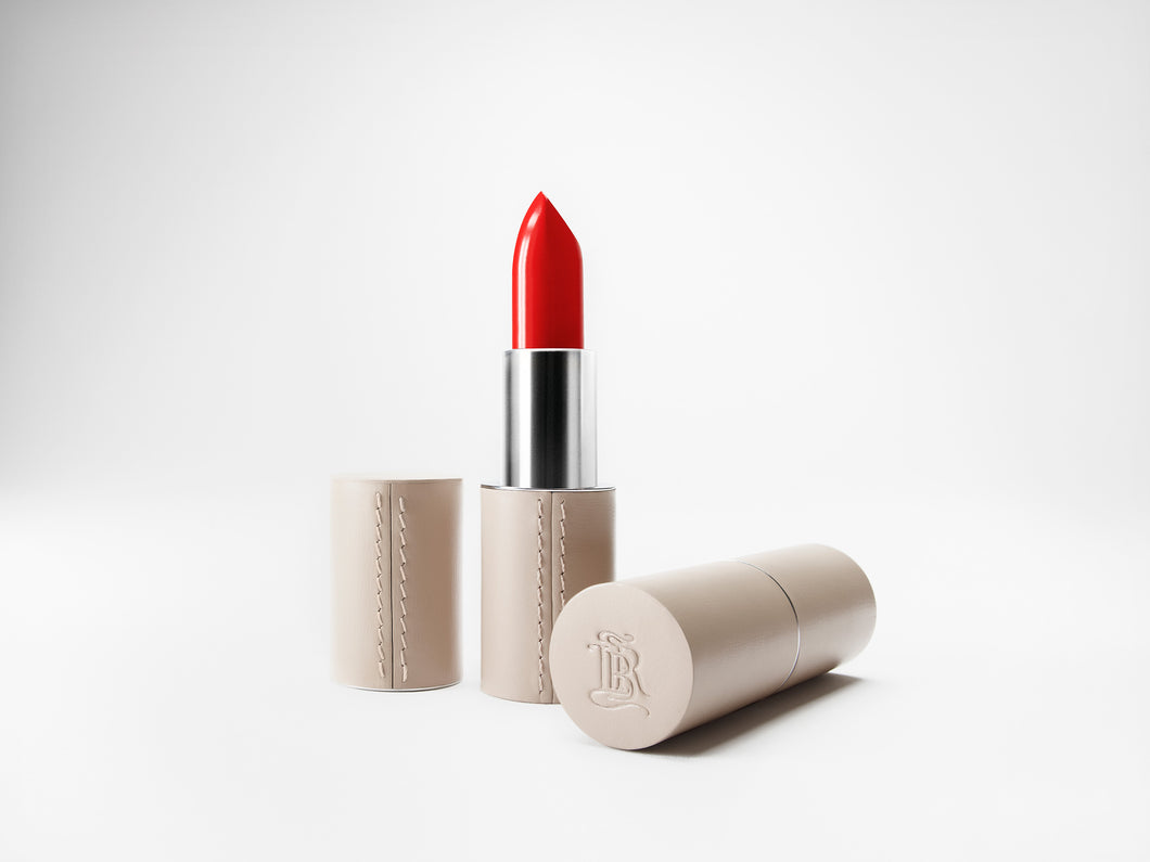 Beige Fine Leather Refillable Lipstick Case