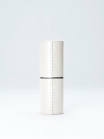 White Fine Leather Refillable Lipstick Case